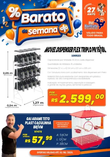 Dispenser para ração/Grãos - 15 Módulos de 18L. Durapets