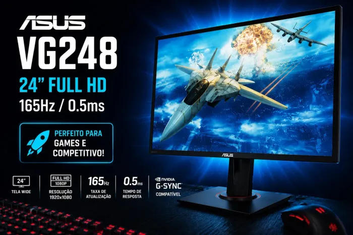 Monitor Gamer ASUS VG248 24? Full HD 165Hz 0,5ms G-SYNC | Impecável