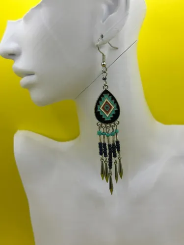 Brinco Boho Azul Franja
