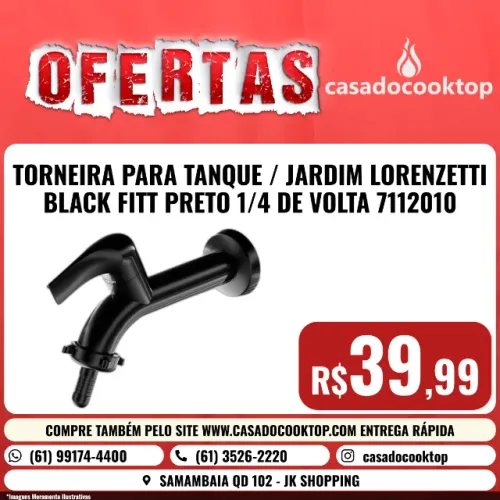 TORNEIRA PARA TANQUE / JARDIM LORENZETTI BLACK FITT PRETO 1/4 DE VOLTA 7112010