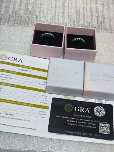 Lote 2 Anéis Meia Aliança Prata 925 Moissanite Verde Com Certificado GRA Novos.