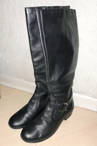 Bota Montaria Feminina Cano Alto em Couro Preto Tam.38