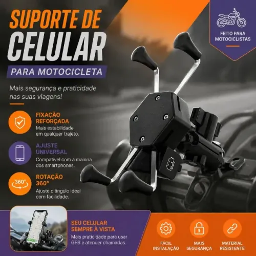 Suporte de moto para celular com carregador