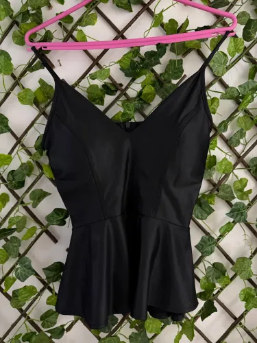 Blusa Peplum Preta Alça Fina com Bojo