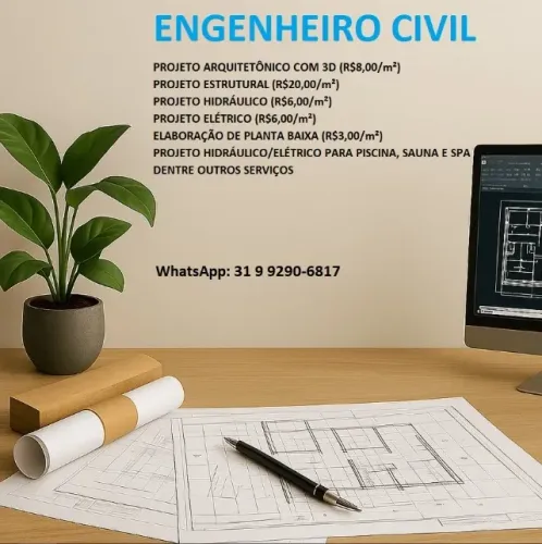 Engenheiro Civil - Projeto arquitetônico, hidraulico elétrico, Usucapião, dentre outros