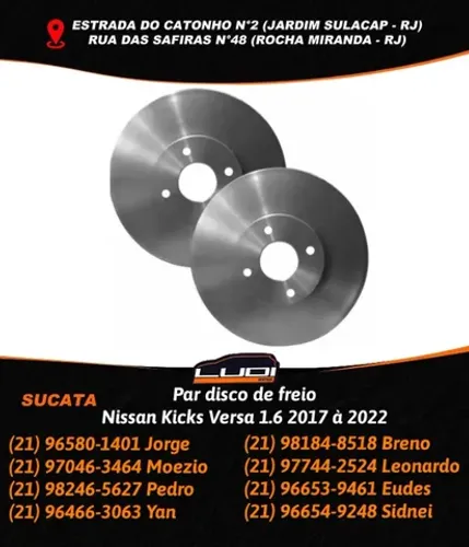Par disco de freio Nissan Kicks Versa 1.6 2017 à 2022