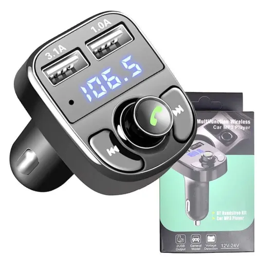 Transmissor fm veicular adaptador bluetooth radio carro