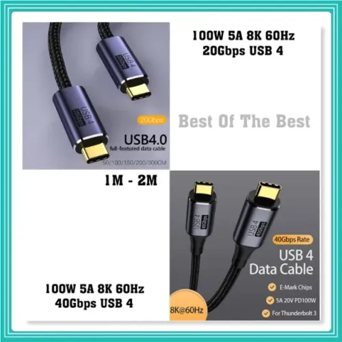 Cabo Dual Usb-c 4.0 Thunderbolt 3 100w 5a 20/40gbp/s 8k 60hz 1M-2M