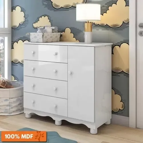 Comoda Infantil Junior com porta em MDF 4 Gavetas (Nova) 