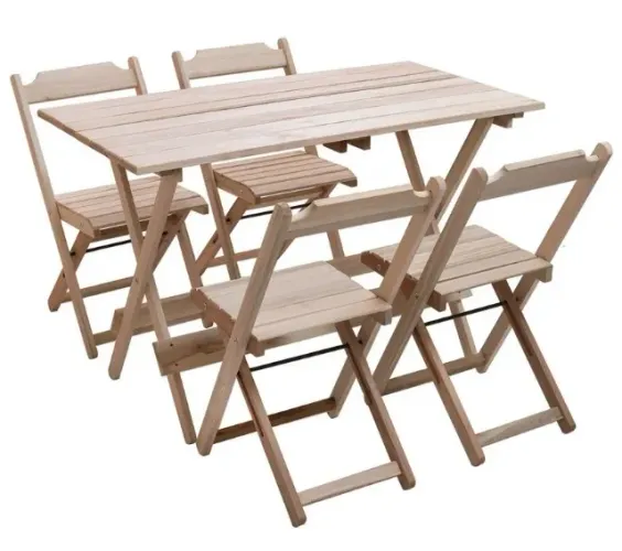Mesa dobravel em madeira 120x70 + 4 cadeiras *** Sem pintar ***