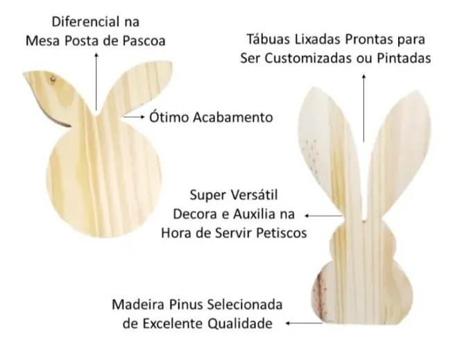 Tabuas De Madeira Pinus Coelho Artesanato Pascoa Kit 2 Pças