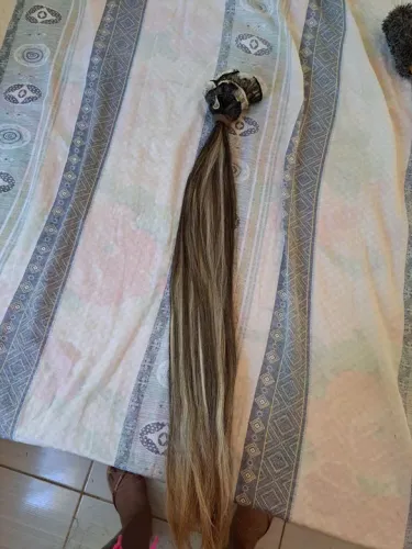 Mega Hair Castanho Claro com Mechas Loiras - 50% humano 50%bio