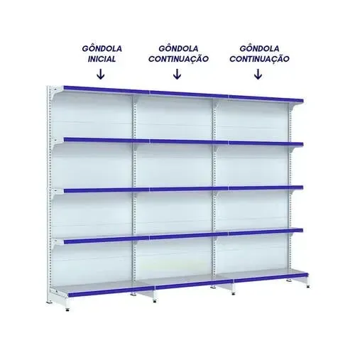 Gôndola Parede Kit 3 módulos 1,70m altura 40x30 1 inicial 2 continuação 