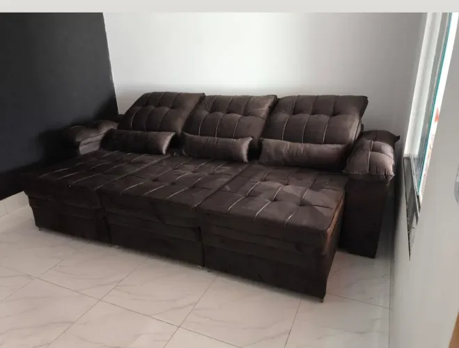 Sofá Retrátil e Reclinável Marrom Confortável 2,90 mts