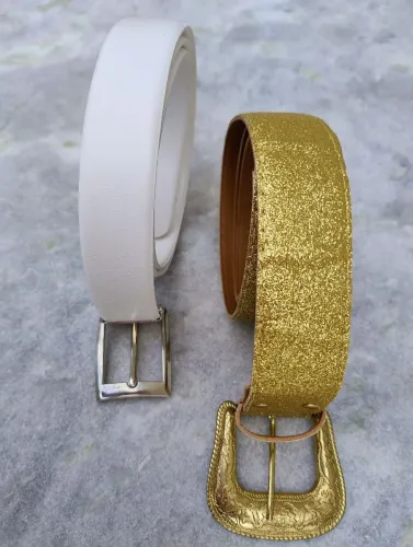 Cintos Femininos - Branco e Dourado com Glitter
