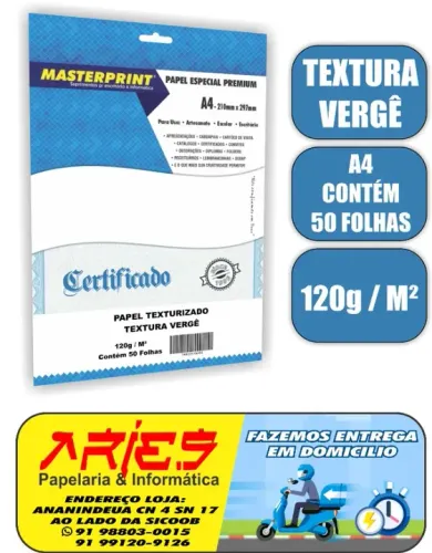 PAPEL BRANCO VERGÊ MASTERPRINT A4 50 FOLHAS 120G