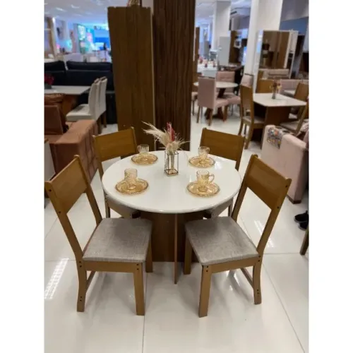 Mesa de Jantar Alice c/ tampo Redondo e 4 Cadeiras - Produto Novo Entrega Rápida