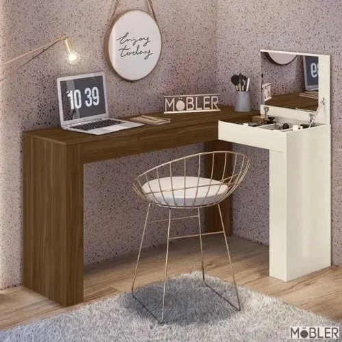 !!! FRETE GRÁTIS !!!  Escrivaninha Penteadeira de Canto Jade Freijo/Off - Mobler