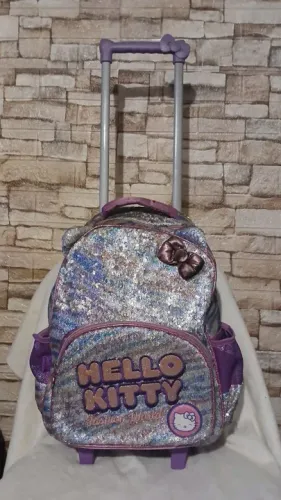 Mochila de Rodinha Escolar Pacific Hello Kitty Glitter Paetê (Menina)