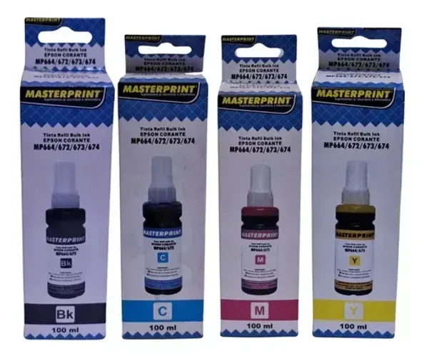 Tintas Epson Corante 100ml Mp664/672/673/674 Bk/c/y/m