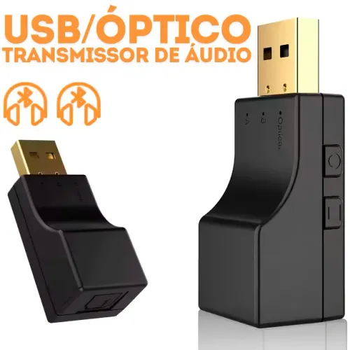 Transmissor Áudio Bluetooth Óptico Para TV PS4 PS5 XBOX - Conecta até 2 Fones Caixa de Som