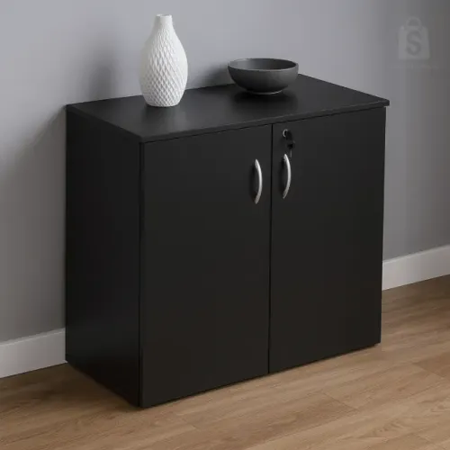 Armário Baixo com 02 Portas 0,80×0,42×0,75m Cor Preto Compacto e Funcional Modelo 41207