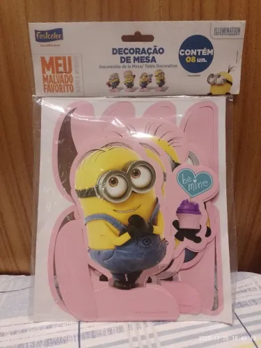 Enfeite Topper de Mesa Minions Rosa