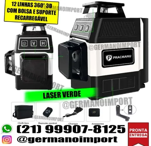 Nível Laser 12 Linhas Verde + Suporte e Controle remoto