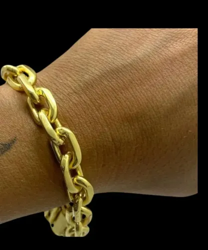 Pulseira cadeado 14 mm banhado a ouro 18 k