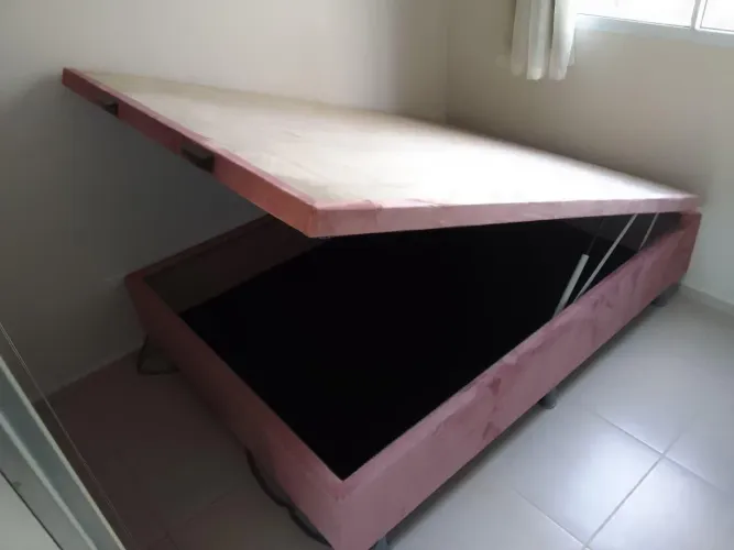 Baú casal Rosa suede camurça