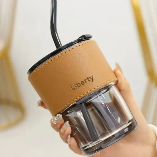Copo de Vidro 400 ml com Tampa, Vedação e Canudo