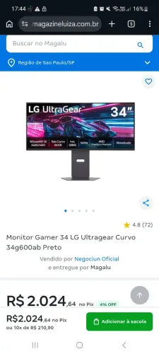 Monitor gamer 34" novo lacrado