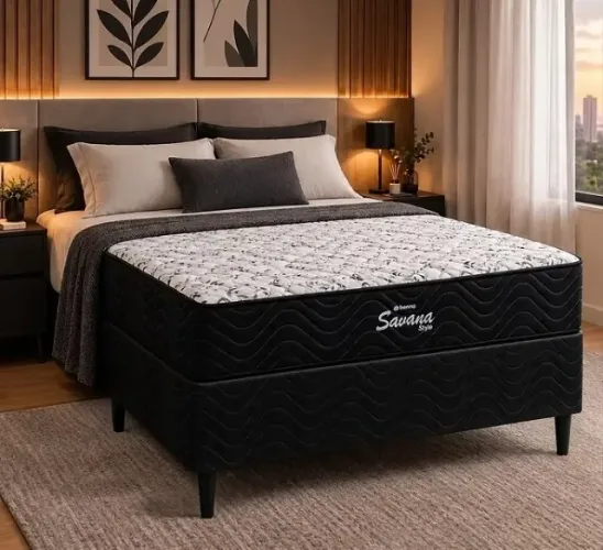 Conjunto Box CASAL PADRÃO Savana com Molas Ensacadas - Entrega Grátis Fortaleza