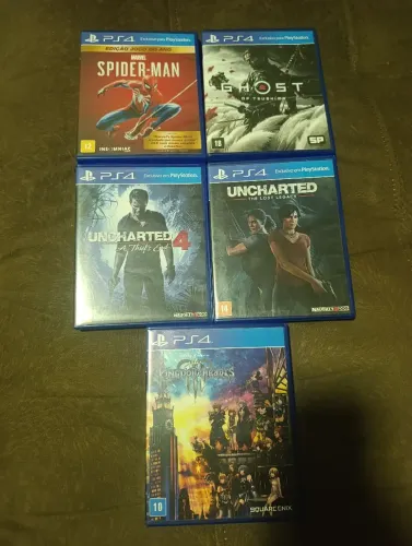 Lote 5 jogos ps4 uncharted/ spider man/ ghost of tsushima
