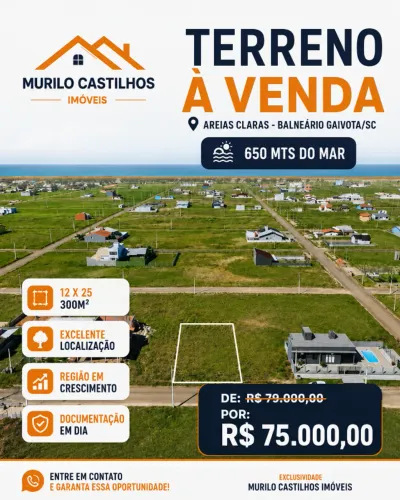 Terreno na Praia Areias Claras em Balneário Gaivota SC