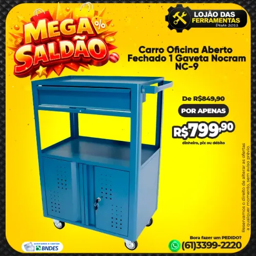 Carro Oficina Aberto Fechado 1 Gaveta Nocram NC-9
