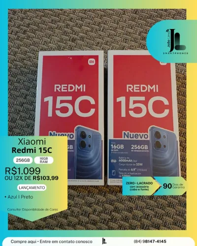 REDMI 15C, 256GB, 16GB RAM, LACRADO, LANÇAMENTO!