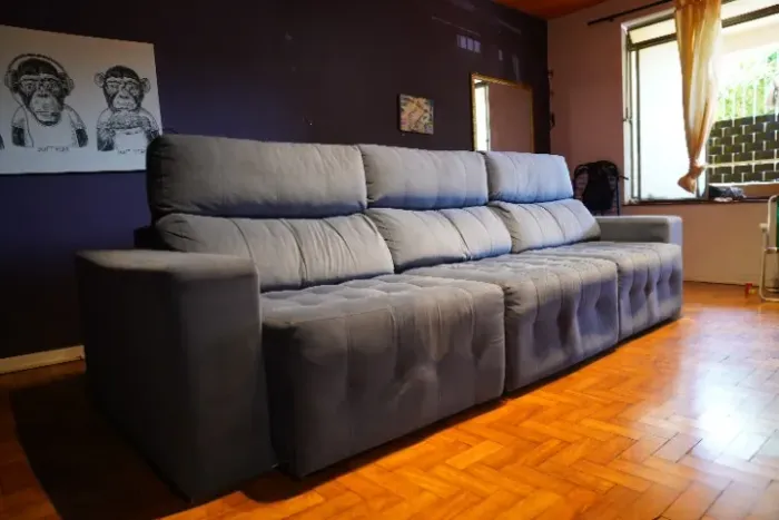 Sofá Retrátil e Reclinável 3 Lugares Azul Suede - Super Confortável! Piracicaba R$1.700