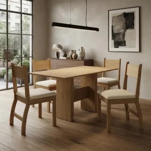 Mesa de Jantar Milano com 4 Cadeiras Carvalho/Savana NOVO!
