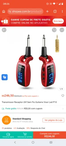 Transmissor sem fio para violões, guitarras, teclados, etc.