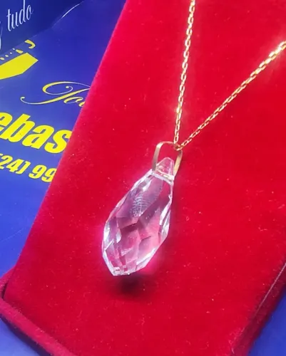 Pingente Pedra Crital Gota Ouro 18 Kilates Peso 3.25 Gramas 25.1 mm x 12mm