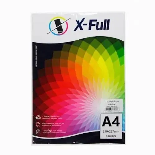 Papel foto x-full high glossy 115g a4 pacote com 50 folhas