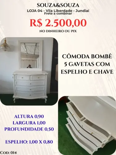 Cômoda branca com espelho de Madeira