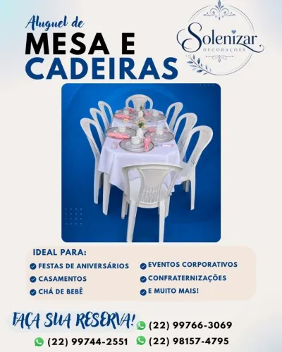 Aluguel de mesas e cadeiras para eventos 