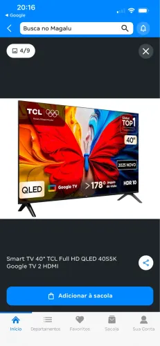 Smart TV 40" TCL Full HD QLED 40S5K Google TV 2 HDMI