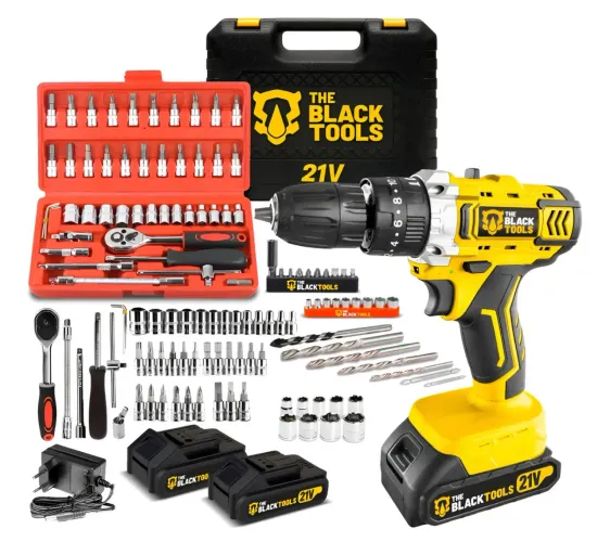 Furadeira Parafusadeira De Impacto 2 Baterias 21v + 46 Peças Amarelo 110v/220v 60hz