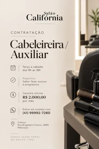 Vaga Cabelereiro/auxiliar 2000,00