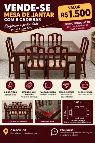 MESA DE JANTAR, CENTRO DE VIDRO