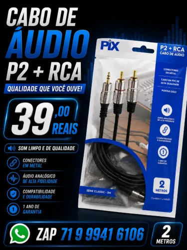 Cabo de Aiudio P2 x RCA Stereo