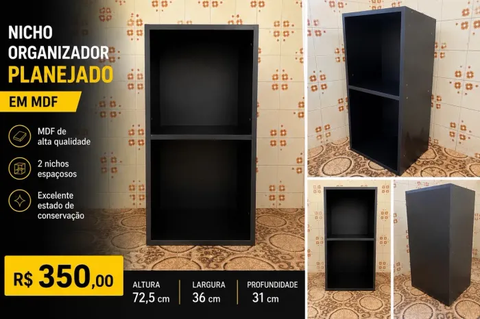 Nicho Organizador Planejado em MDF Preto - Excelente Estado